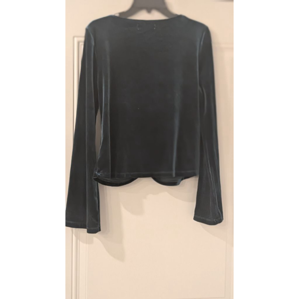 Women's Urban Outfitters Teal Velvet Ruched V-Neck Blouse M - Picture 5 of 6